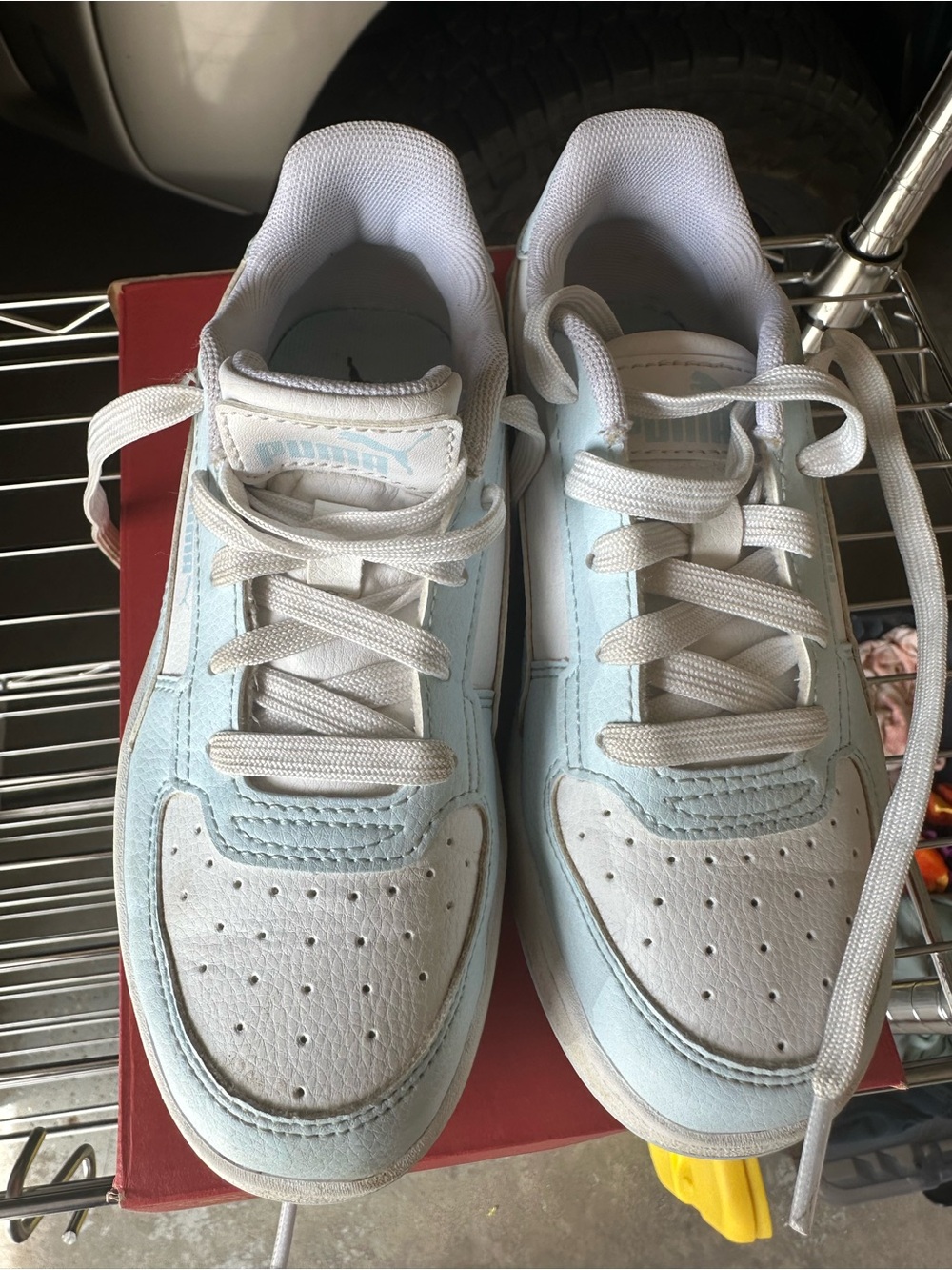 Puma Kids White and Light Blue Low-Top Sneakers with Lace-Up Closure